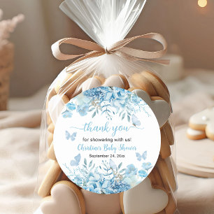 Thank you Blue Floral Baby Shower  Classic Round Sticker