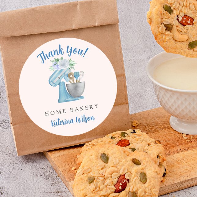 Thank You Blue Flower Mixer Classic Round Sticker (Creator Uploaded)