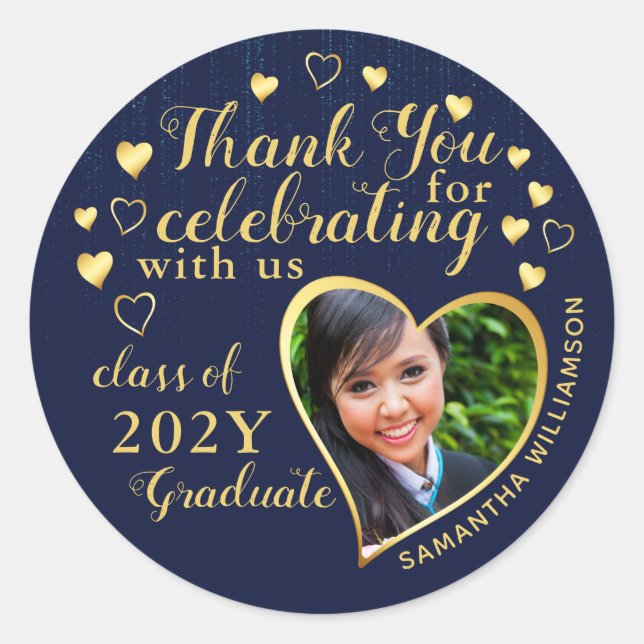 Thank You Blue & Gold 2025 Graduation Party Favour Classic Round Sticker (Front)