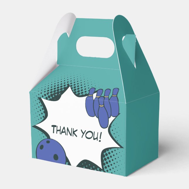 Thank you! Blue-Green Bowling Birthday Party Favour Box (Front Side)