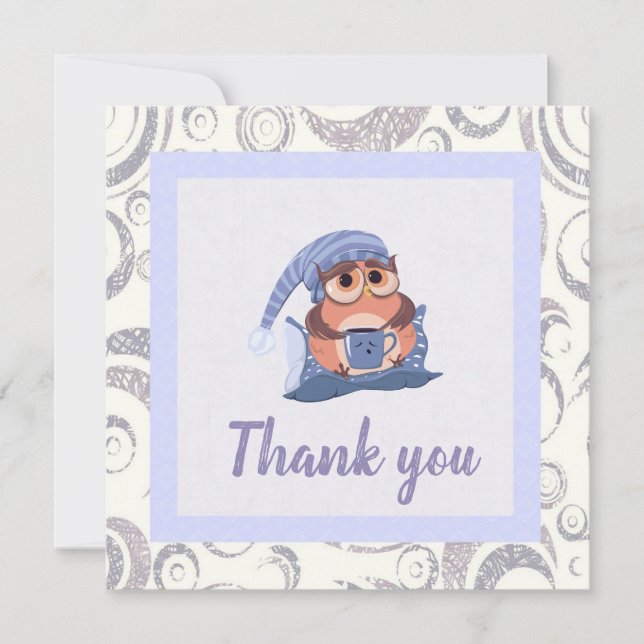 Thank You  Blue Grey Baby Owl Cap Cute (Front)