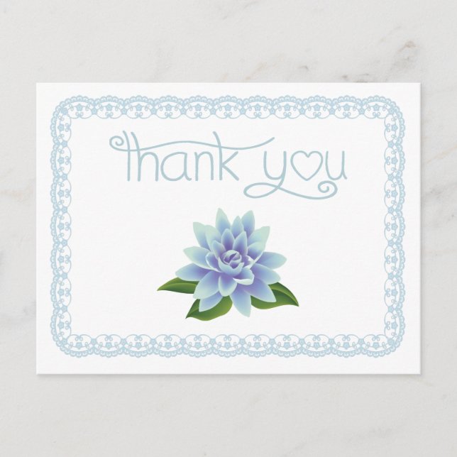 Thank You Blue Lotus Flower Lace Postcard (Front)