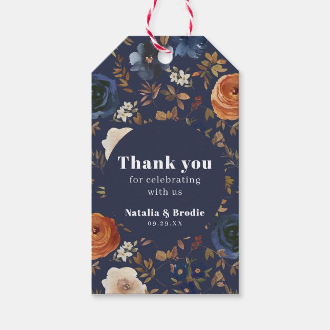 Thank You Blue Rust Wedding Gift Tags (Front)