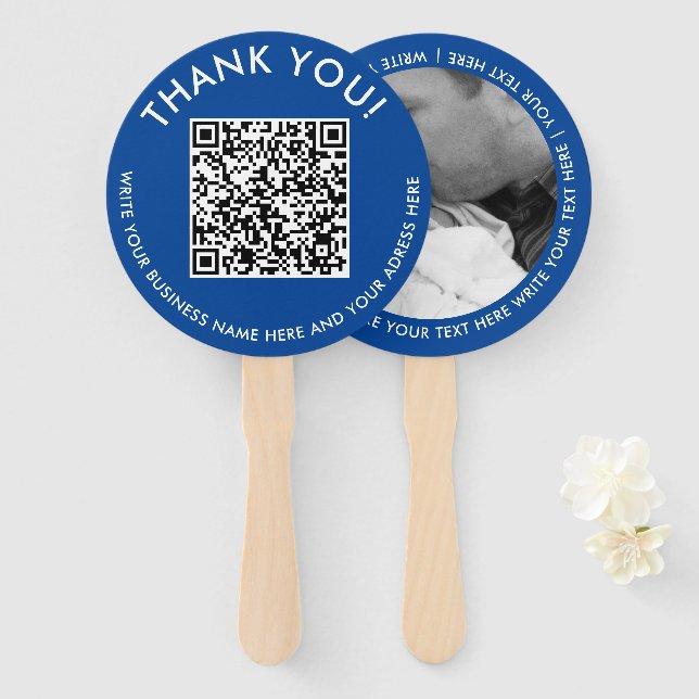 Thank You Blue Website QR Code Photo Fan (Front and Back)