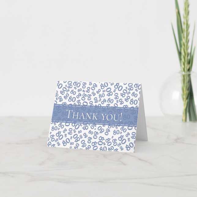 Thank you!" Blue/White Age 80 Number Pattern Thank You Card (Front)