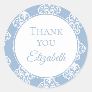 Thank You Blue White Baroque Classic Round Sticker