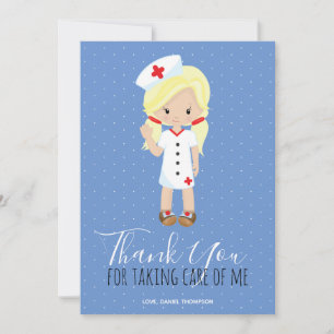 Thank You Blue White Polka Dot Blonde Nurse Card