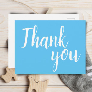 Thank you Blue White Script Simple Postcard