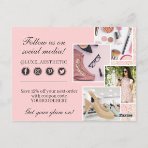 Thank You Blush Pink & Gold Paint Strokes 4-Photo Postcard