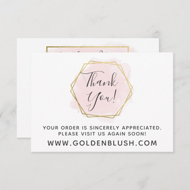 Thank You Blush Pink Watercolor & Modern Gold Card (Front/Back)