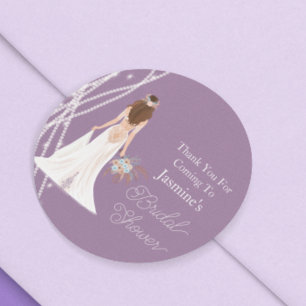 Thank You Boho Brunette Hair Bride With Pearls  Classic Round Sticker