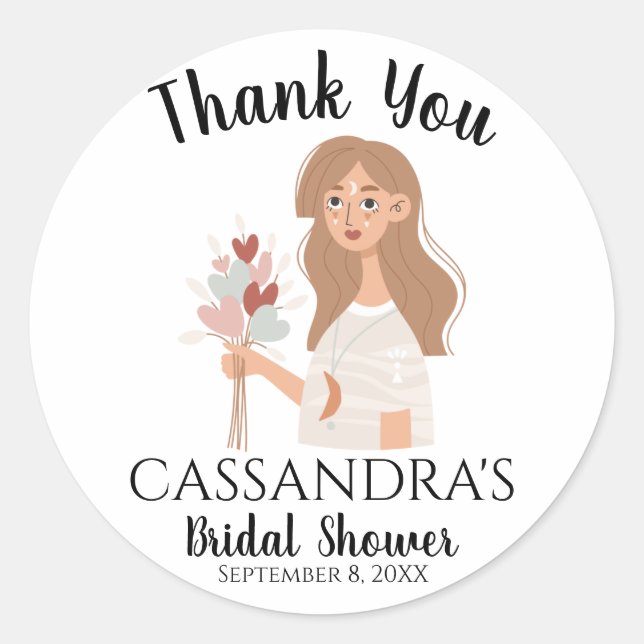 Thank you boho calm woman bouquet hearts  classic round sticker (Front)