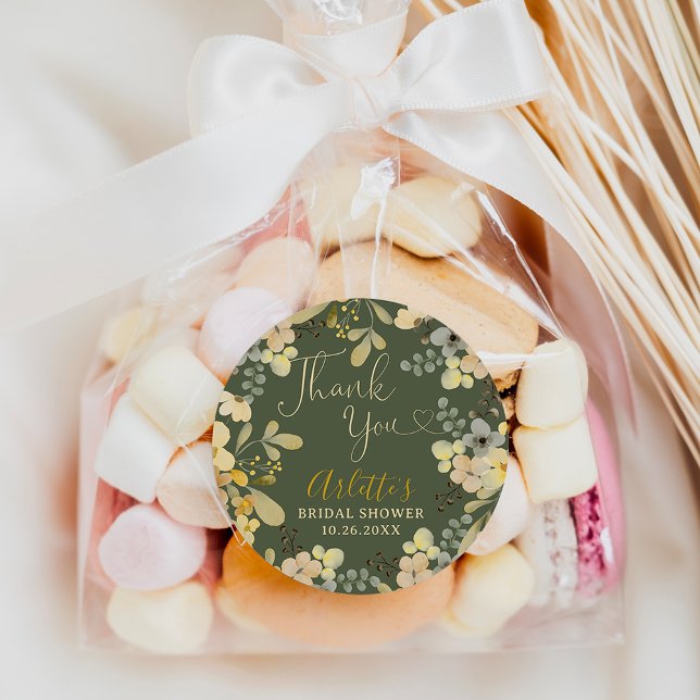 Thank you boho floral autumn chic bridal shower classic round sticker (Thank you boho floral autumn chic bridal shower classic round sticker)