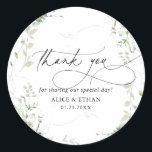 Thank You Boho Greenery Wedding Classic Round Sticker<br><div class="desc">Boho “Thank You” wedding sticker features watercolor greenery and classy calligraphy.</div>