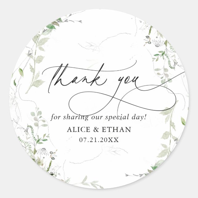 Thank You Boho Greenery Wedding Classic Round Sticker (Front)