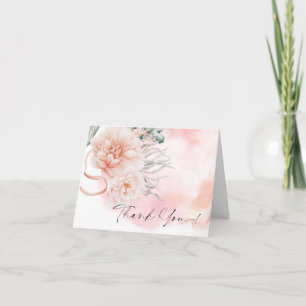 Thank You   BOHO Watercolor Coral Rose Peony Card