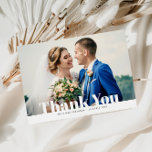 THANK YOU, bold text wedding thank you card<br><div class="desc">A modern photo thank you card design with editable text and white lettering. Feel free to personalise the bride and groom photo and text.</div>