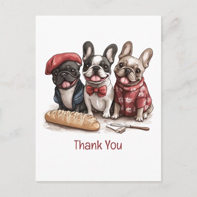 Thank You Bonjour French Bulldogs Postcard (Front)