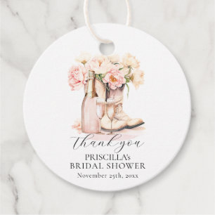 Thank you Boots Bubbly Western Peony BRIDAL SHOWER Favour Tags