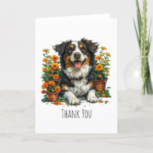 Thank You Border Collie In Flowers Card