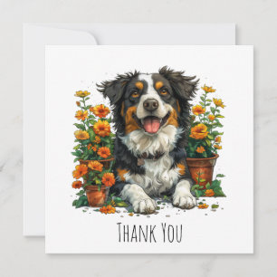 Thank You Border Collie In Flowers Card