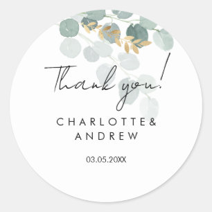 Thank you! Botanical, elegant, handwriting Classic Round Sticker
