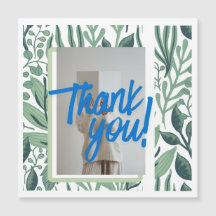 Thank You Botanical Greenery Card with Blue Brush