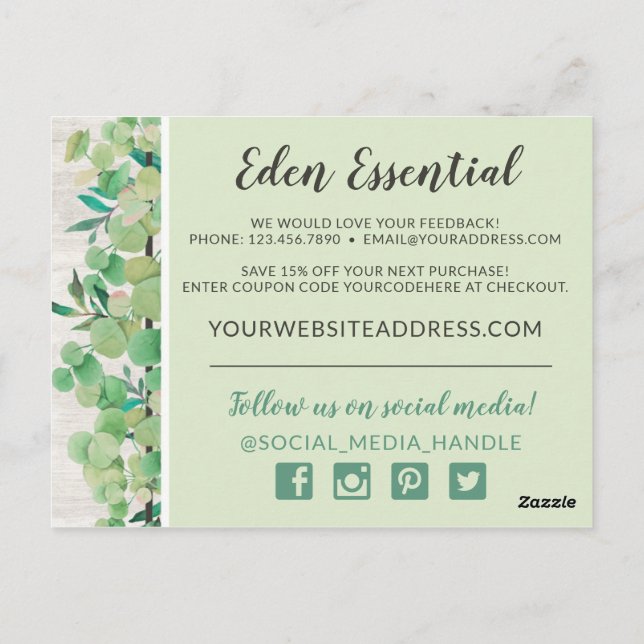 Thank You Botanical Greenery Eucalyptus & Wood Postcard (Back)