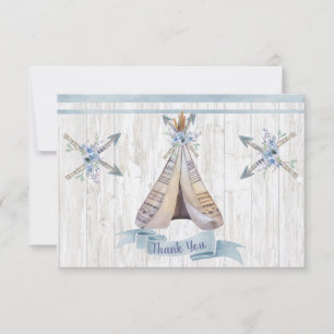 Thank You Boy Baby Blue Shower Boho Chic Teepee Card