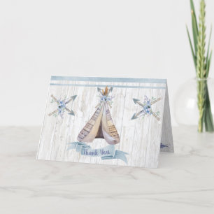 Thank You Boy Baby Blue Shower Boho Chic Teepee Card