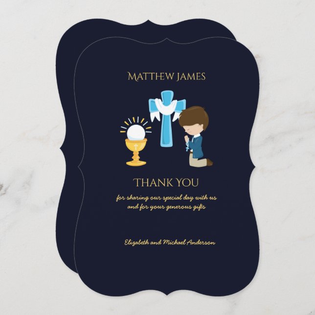 Thank You BOYS First Holy Communion Invitation (Front/Back)