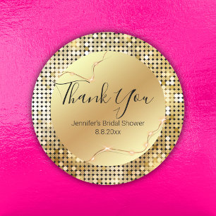 thank you bridal shower gold lights disco retro  classic round sticker