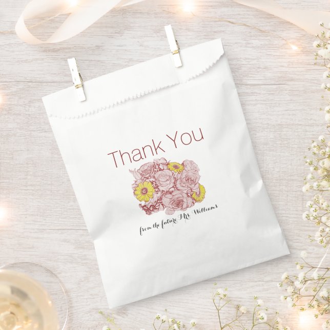Thank You Bridal Shower Outlined Bouquet Artwork Favour Bags (Clipped)