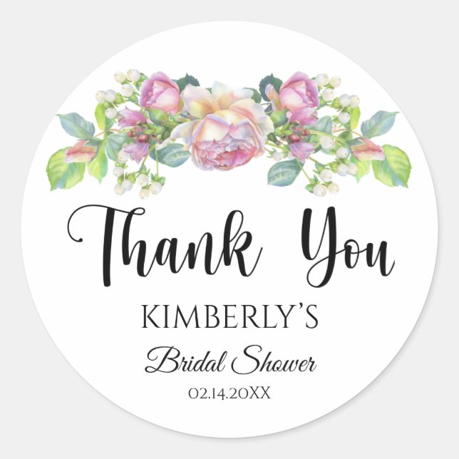 Thank You Bridal Shower Roses Sticker (Front)