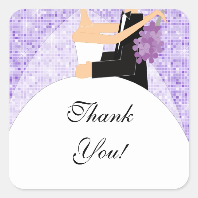 Thank You Bridal Shower Sticker Bride Groom Purple (Front)