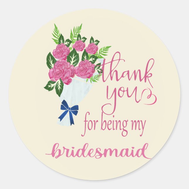 Thank you bridesmaid classic round sticker (Front)