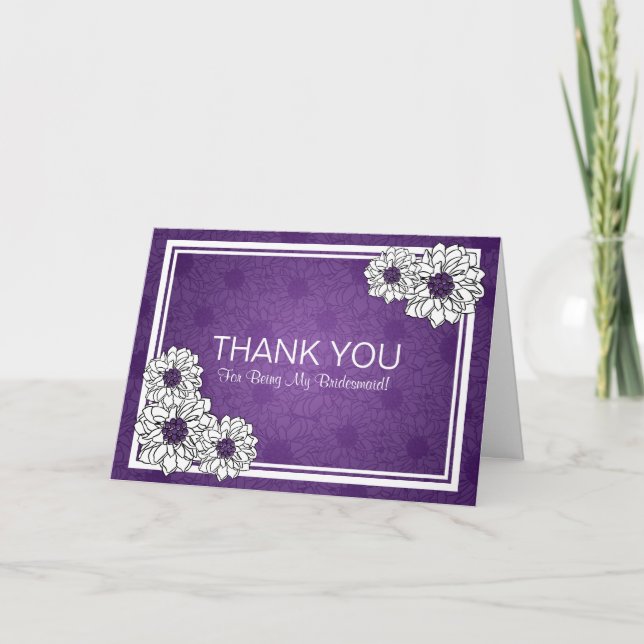 Thank You Bridesmaid Dahlia Floral Purple Card (Front)