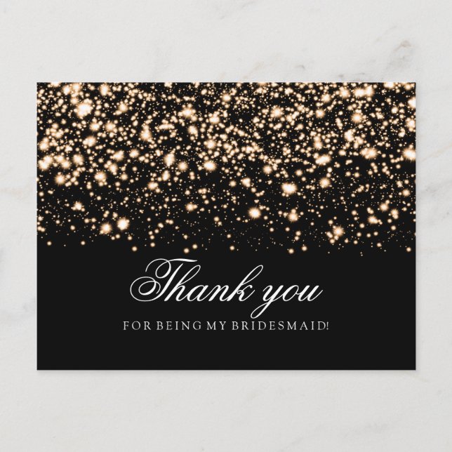 Thank You Bridesmaid Gold Midnight Glam Postcard (Front)