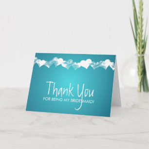 Thank You Bridesmaid Grunge Hearts Turquoise Card