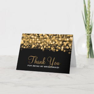 Thank You Bridesmaid Party Sparkles Gold Card