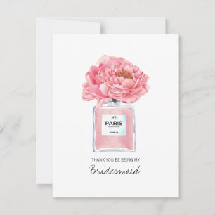 Thank You Bridesmaid Pink Peonies and Perfume Card