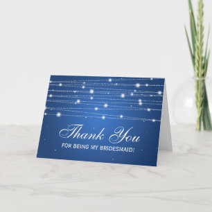 Thank You Bridesmaid Sparkling Lines Sapphire Blue Card