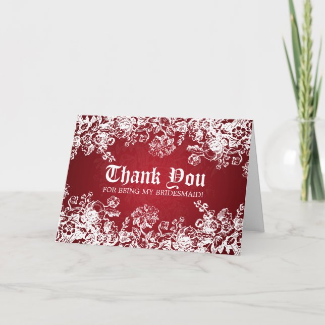 Thank You Bridesmaid Victorian Flourish Red Card (Front)