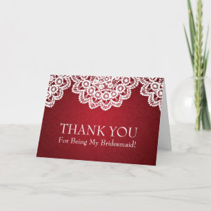 Thank You Bridesmaid Vintage Lace Red Card
