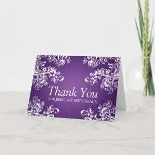 Thank You Bridesmaid Vintage Swirls 2 Purple Card