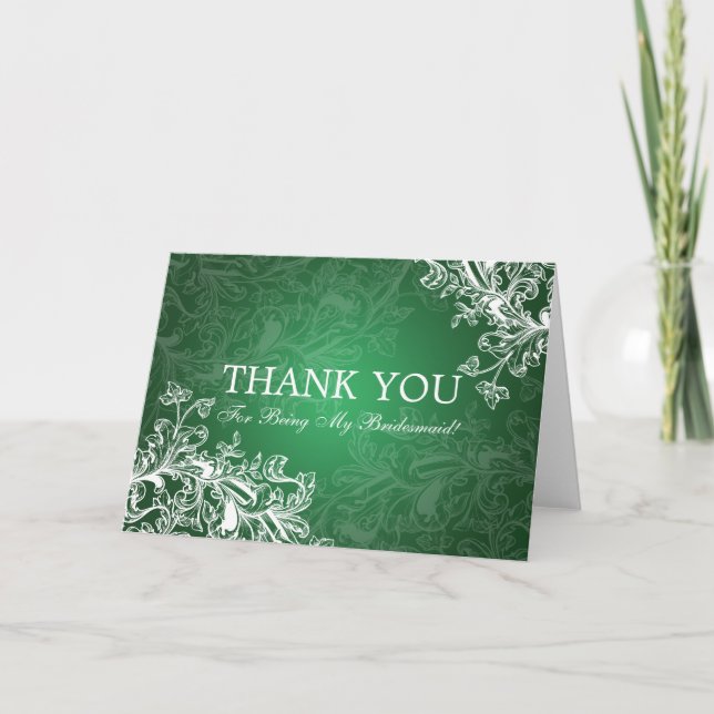 Thank You Bridesmaid Vintage Swirls Green Card (Front)
