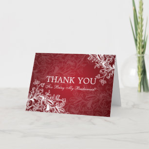 Thank You Bridesmaid Vintage Swirls Red Card