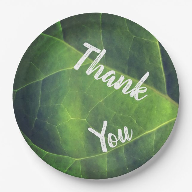 Thank You Bright Green Leaf Photo Appreciation Paper Plate (Front)
