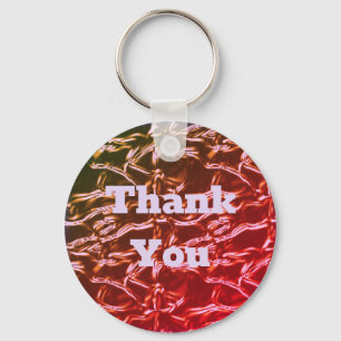 Thank You Bright Pink Metallic Shiny Abstract Key Ring
