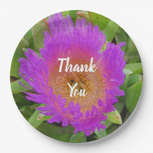 Thank You Bright Purple Beach Flower Appreciation Paper Plate